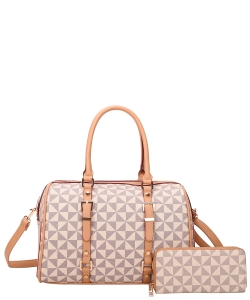 2 in 1 Two-Tone Checkered Duffel Bag Wallet Set 007-8408W TAUPE